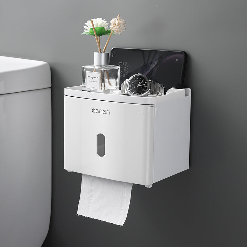 Wall-Mounted Toilet Paper Holder Box – No-Drill Storage with Modern Design
