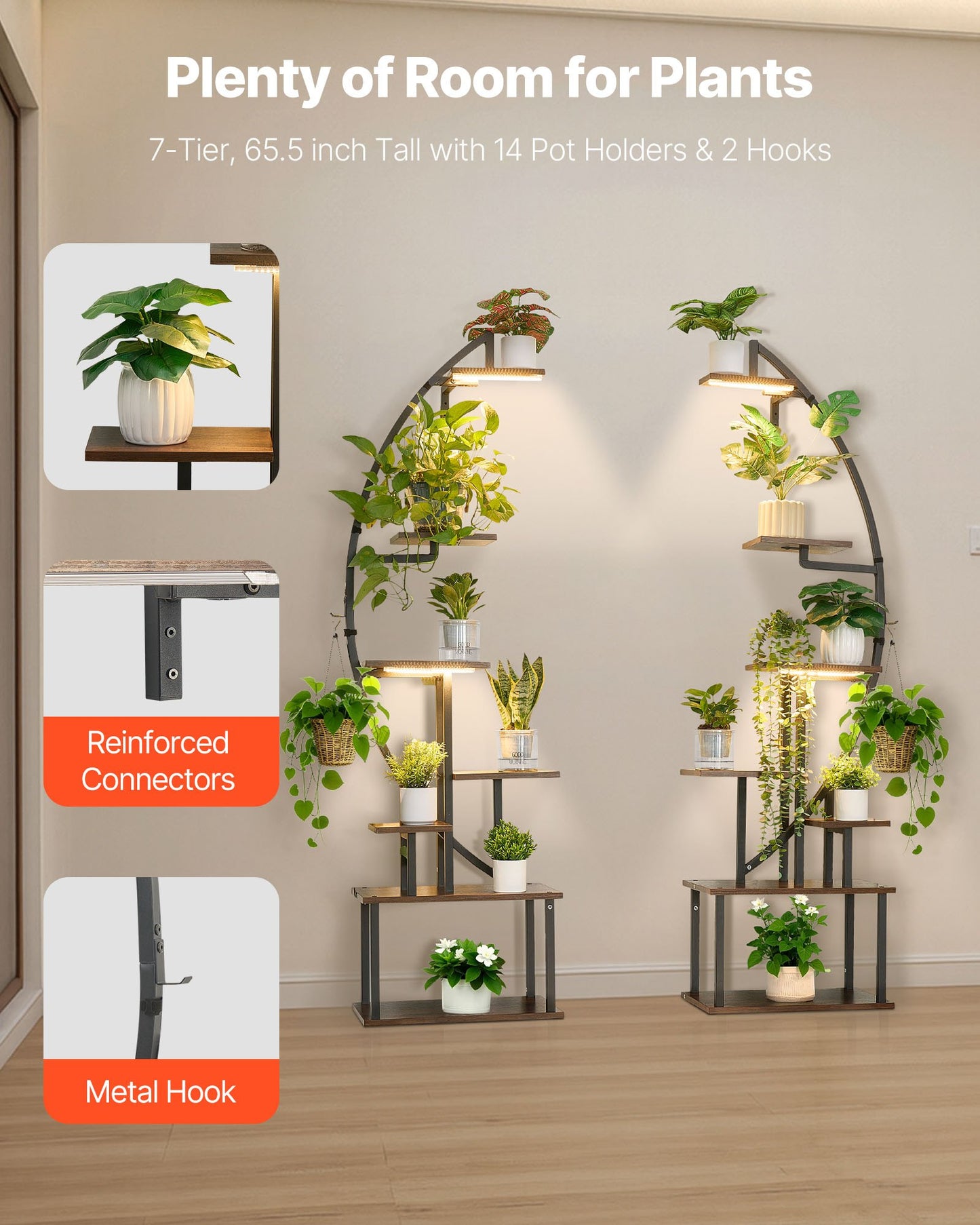 2-Pack 7-Tier Plant Stand with Grow Lights – Indoor Flower Shelf with Full-Spectrum LED (1665 mm)