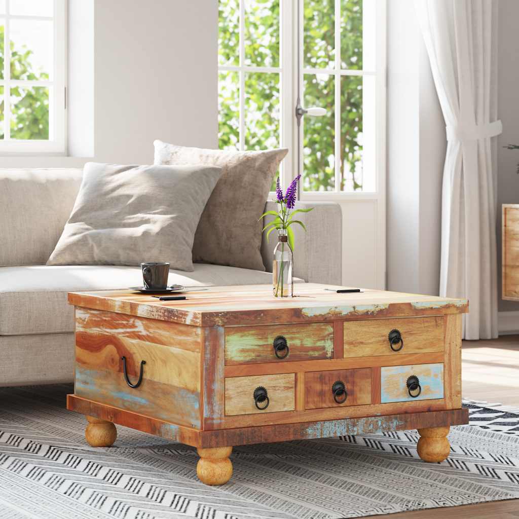 Coffee Table 70 cm – Reclaimed Mango Wood with Vintage Industrial Style