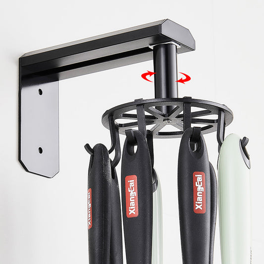 Rotating Hook Rack with 6 Hooks – Space Aluminum Wall Organizer, No-Drill