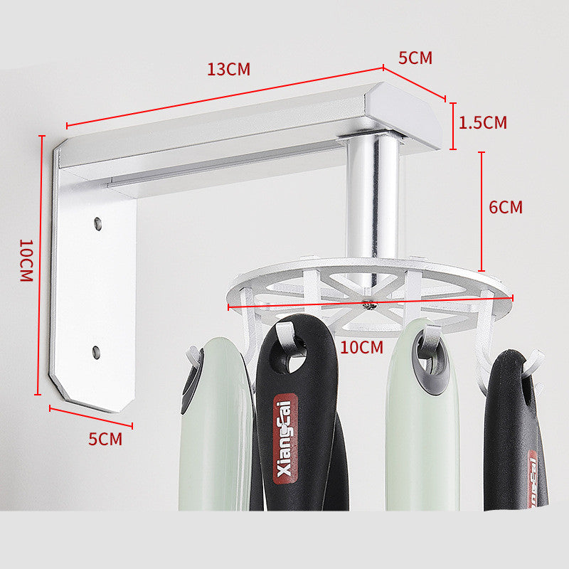 Rotating Hook Rack with 6 Hooks – Space Aluminum Wall Organizer, No-Drill