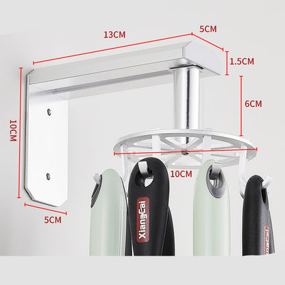 Rotating Hook Rack with 6 Hooks – Space Aluminum Wall Organizer, No-Drill