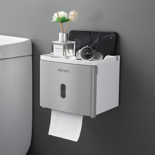 Wall-Mounted Toilet Paper Holder Box – No-Drill Storage with Modern Design