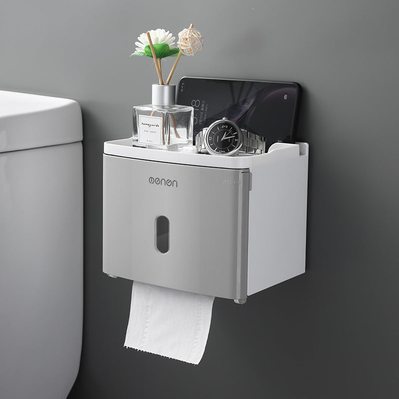 Wall-Mounted Toilet Paper Holder Box – No-Drill Storage with Modern Design