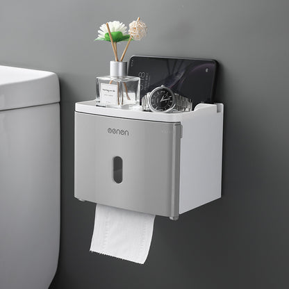 Wall-Mounted Toilet Paper Holder Box – No-Drill Storage with Modern Design