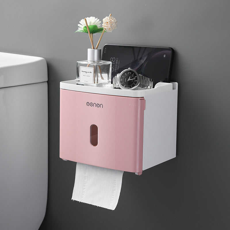 Wall-Mounted Toilet Paper Holder Box – No-Drill Storage with Modern Design