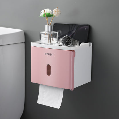 Wall-Mounted Toilet Paper Holder Box – No-Drill Storage with Modern Design