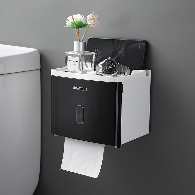 Wall-Mounted Toilet Paper Holder Box – No-Drill Storage with Modern Design