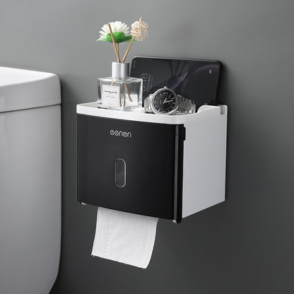 Wall-Mounted Toilet Paper Holder Box – No-Drill Storage with Modern Design