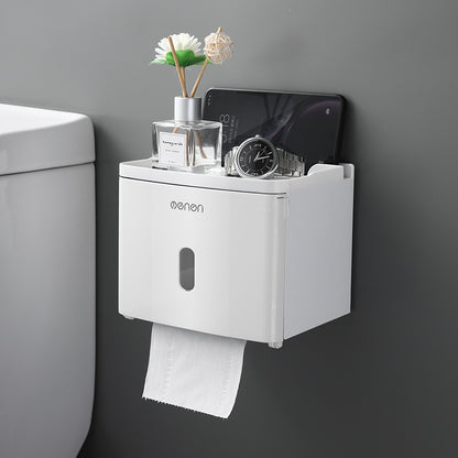 Wall-Mounted Toilet Paper Holder Box – No-Drill Storage with Modern Design