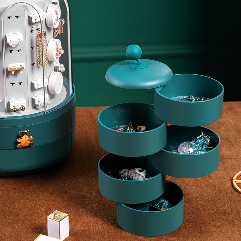 360° Rotating Jewelry Organizer – Castle-Style Dustproof Storage Box with Drawers