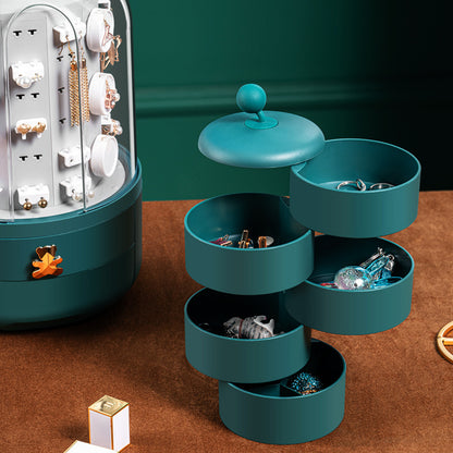 360° Rotating Jewelry Organizer – Castle-Style Dustproof Storage Box with Drawers