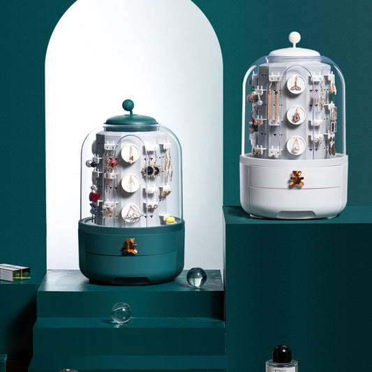 360° Rotating Jewelry Organizer – Castle-Style Dustproof Storage Box with Drawers