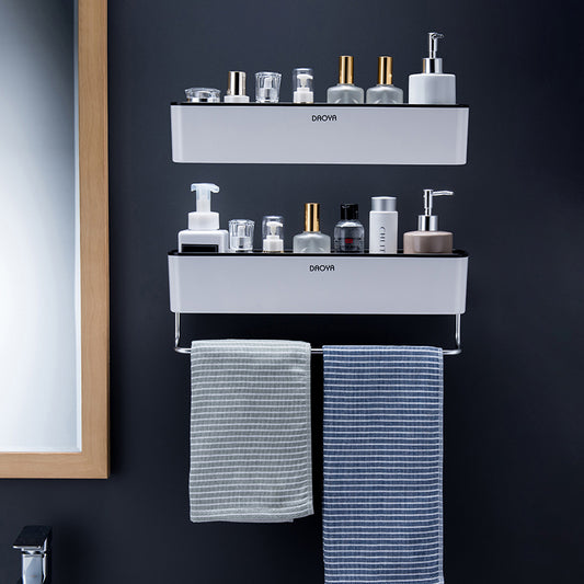 Wall-Mounted Bathroom Shelf – No-Drill Nordic Organizer with Cup & Towel Bar Options