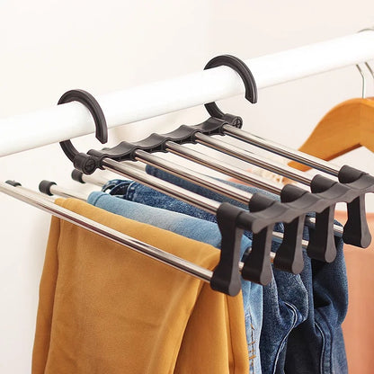 Telescopic Folding Pants Hanger – Stainless Steel Space-Saving Closet Organizer