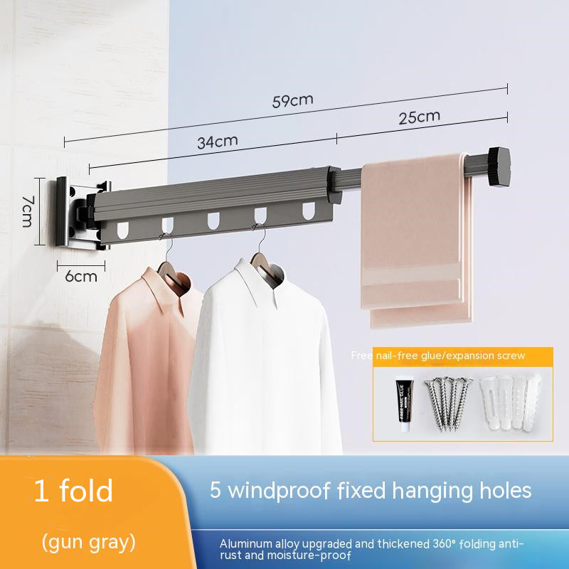 Wall-Mounted Folding Drying Rack – Suction Cup Aluminum Retractable Clothes Hanger