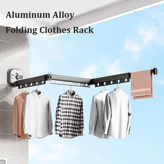 Wall-Mounted Folding Drying Rack – Suction Cup Aluminum Retractable Clothes Hanger