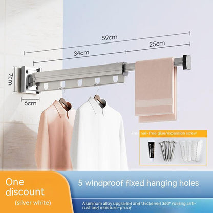 Wall-Mounted Folding Drying Rack – Suction Cup Aluminum Retractable Clothes Hanger