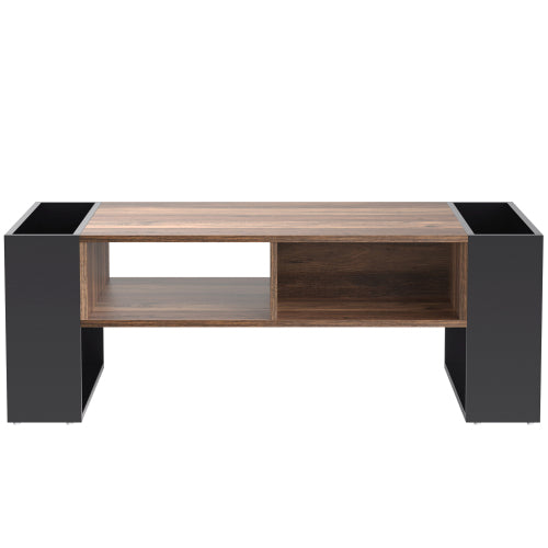 Modern Coffee Table 110 cm – Wood Grain Finish with Drawer & Dual-Sided Storage (Black & Grey)