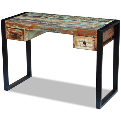 Reclaimed Solid Wood Desk with Steel Frame – Vintage Industrial Writing Table (110 x 50 cm)