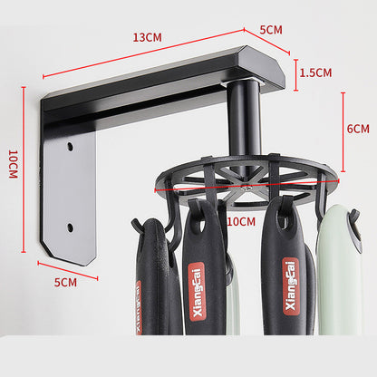 Rotating Hook Rack with 6 Hooks – Space Aluminum Wall Organizer, No-Drill