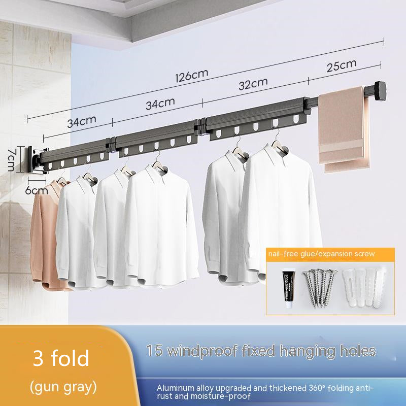 Wall-Mounted Folding Drying Rack – Suction Cup Aluminum Retractable Clothes Hanger