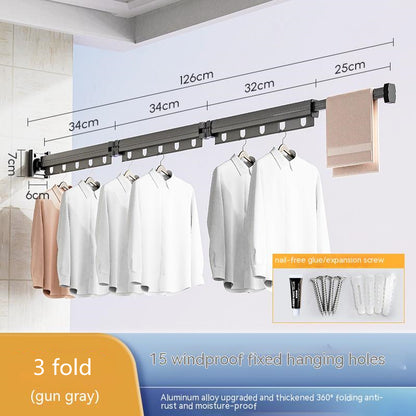 Wall-Mounted Folding Drying Rack – Suction Cup Aluminum Retractable Clothes Hanger