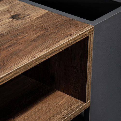 Modern Coffee Table 110 cm – Wood Grain Finish with Drawer & Dual-Sided Storage (Black & Grey)