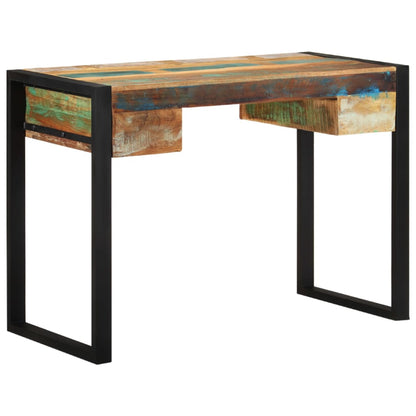 Reclaimed Solid Wood Desk with Steel Frame – Vintage Industrial Writing Table (110 x 50 cm)