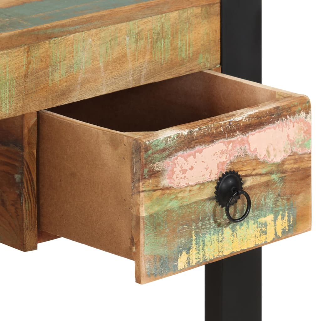 Reclaimed Solid Wood Desk with Steel Frame – Vintage Industrial Writing Table (110 x 50 cm)