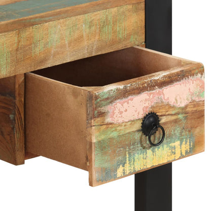 Reclaimed Solid Wood Desk with Steel Frame – Vintage Industrial Writing Table (110 x 50 cm)