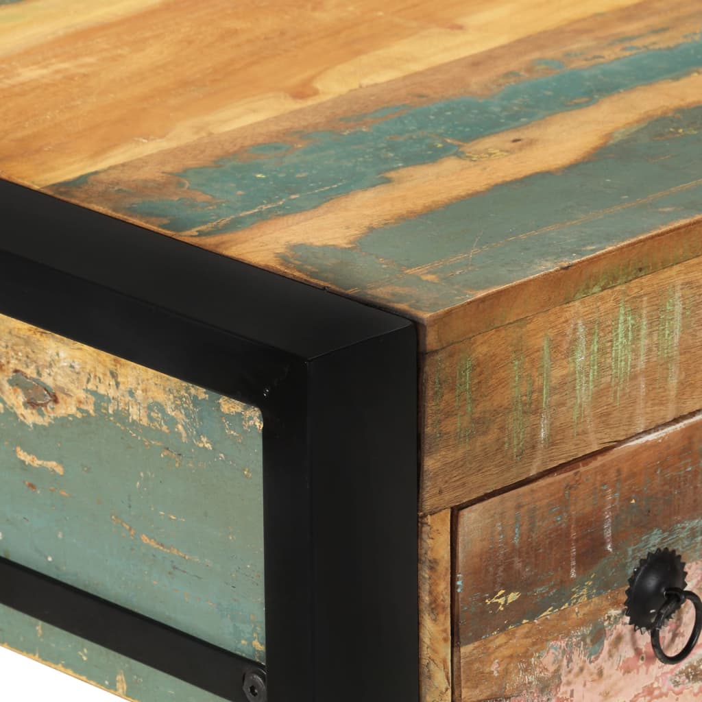 Reclaimed Solid Wood Desk with Steel Frame – Vintage Industrial Writing Table (110 x 50 cm)
