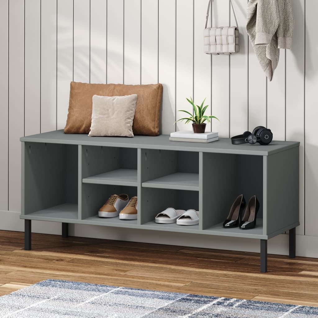 OSLO Solid Pine Wood Shoe Rack with Metal Legs – Modern Entryway Storage (106 cm)