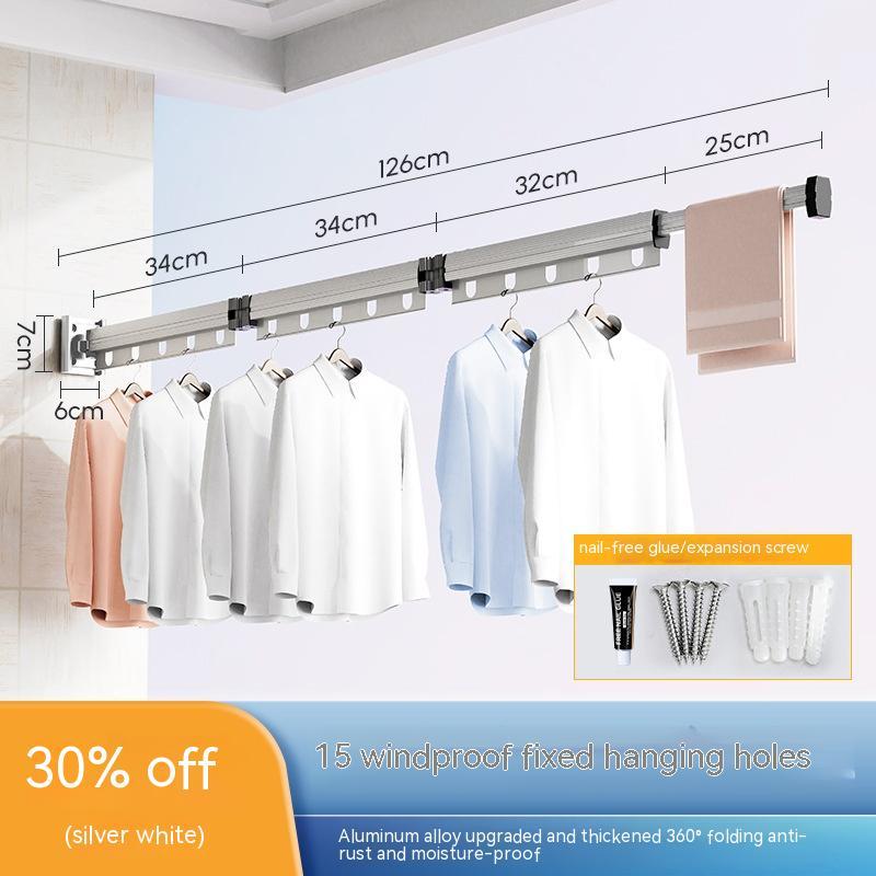 Wall-Mounted Folding Drying Rack – Suction Cup Aluminum Retractable Clothes Hanger
