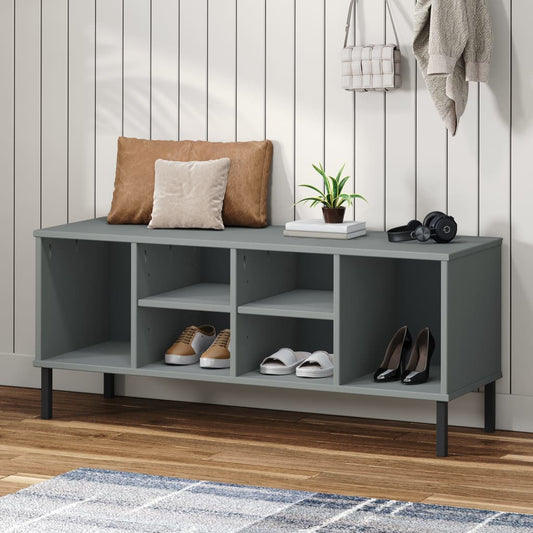 OSLO Solid Pine Wood Shoe Rack with Metal Legs – Modern Entryway Storage (106 cm)