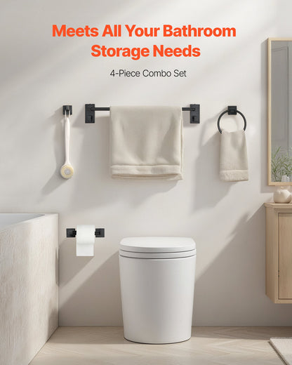 4-Piece Bathroom Hardware Set – SUS201 Stainless Steel Wall-Mounted Accessories (Matte Black)