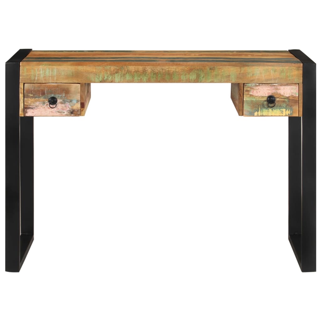 Reclaimed Solid Wood Desk with Steel Frame – Vintage Industrial Writing Table (110 x 50 cm)