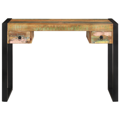 Reclaimed Solid Wood Desk with Steel Frame – Vintage Industrial Writing Table (110 x 50 cm)
