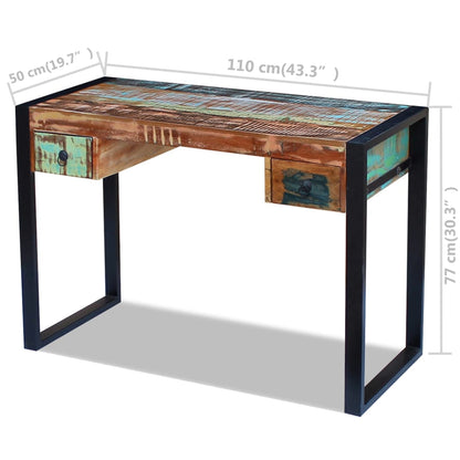 Reclaimed Solid Wood Desk with Steel Frame – Vintage Industrial Writing Table (110 x 50 cm)
