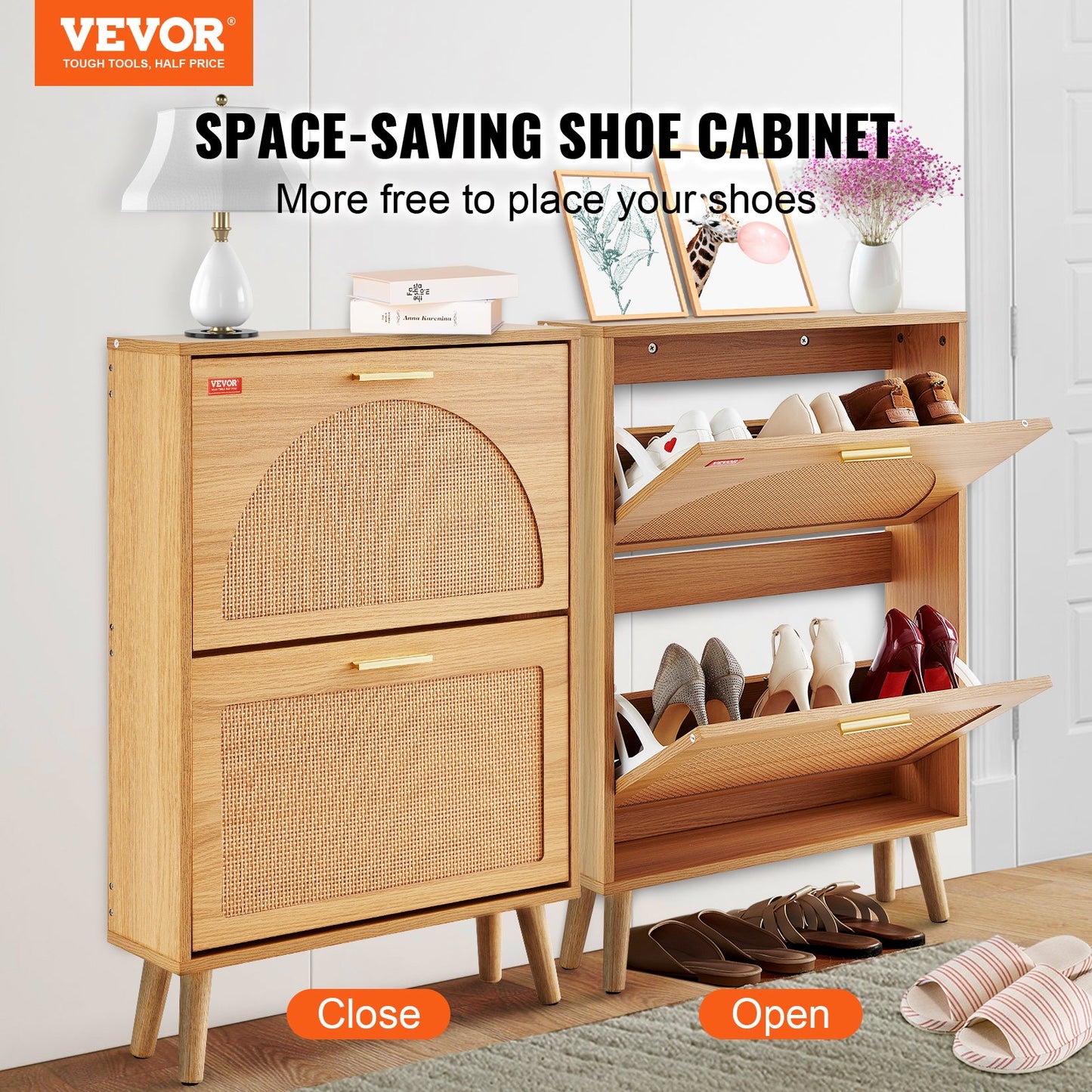 Slim Wooden Shoe Cabinet with 2 Flip Drawers & Top Shelf – Space-Saving Entryway Storage