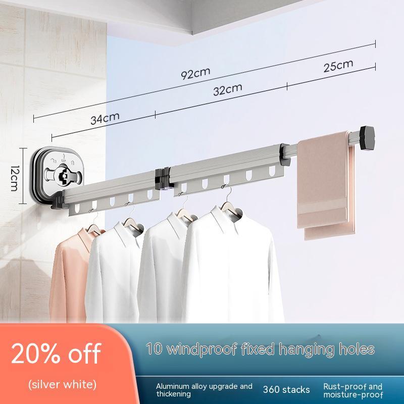 Wall-Mounted Folding Drying Rack – Suction Cup Aluminum Retractable Clothes Hanger