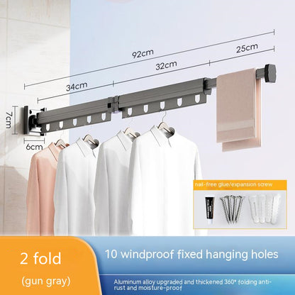 Wall-Mounted Folding Drying Rack – Suction Cup Aluminum Retractable Clothes Hanger