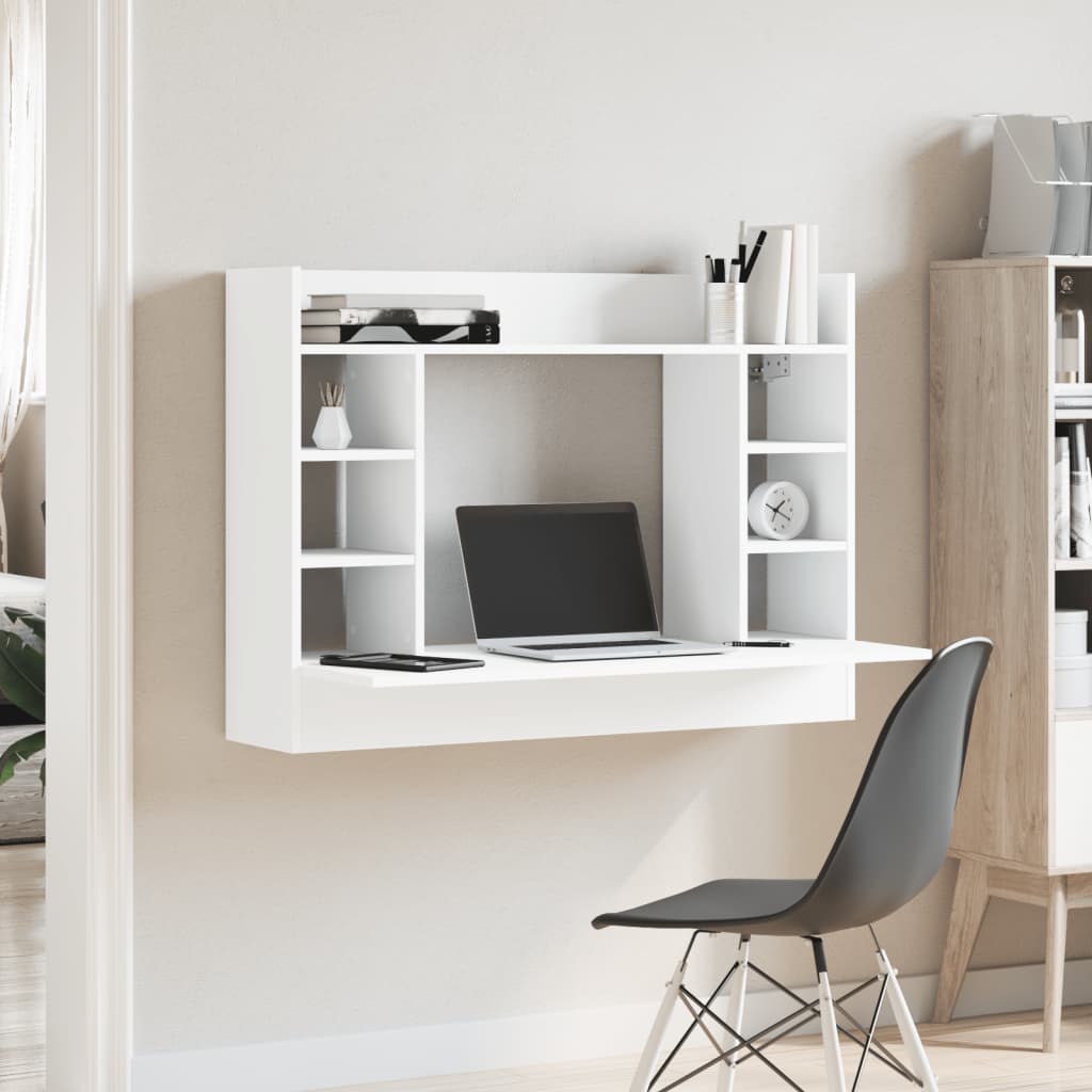 Wall-Mounted Desk 105 cm – Space-Saving Wooden Workstation with Storage