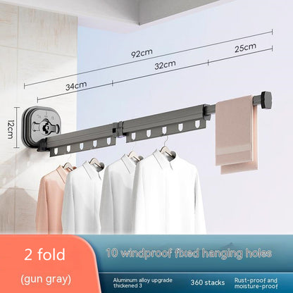 Wall-Mounted Folding Drying Rack – Suction Cup Aluminum Retractable Clothes Hanger