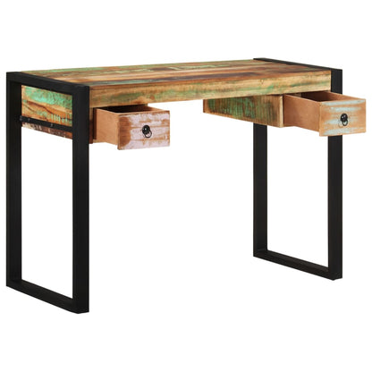 Reclaimed Solid Wood Desk with Steel Frame – Vintage Industrial Writing Table (110 x 50 cm)