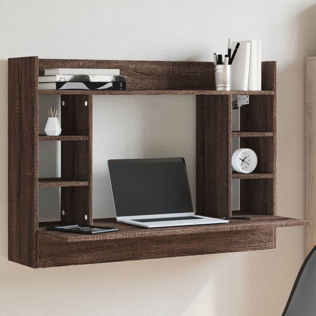 Wall-Mounted Desk 105 cm – Space-Saving Wooden Workstation with Storage