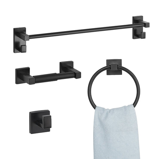 4-Piece Bathroom Hardware Set – SUS201 Stainless Steel Wall-Mounted Accessories (Matte Black)