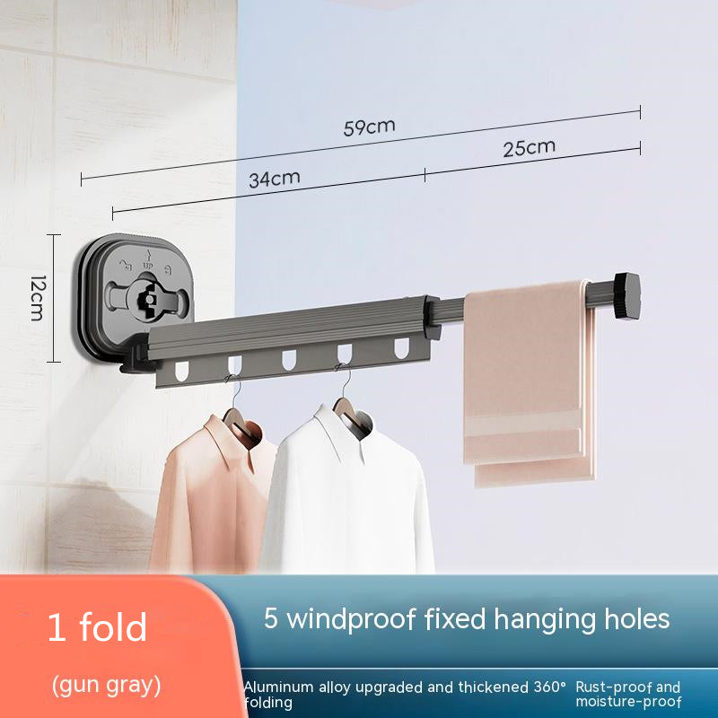 Wall-Mounted Folding Drying Rack – Suction Cup Aluminum Retractable Clothes Hanger
