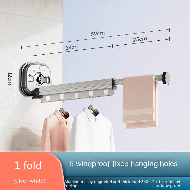 Wall-Mounted Folding Drying Rack – Suction Cup Aluminum Retractable Clothes Hanger