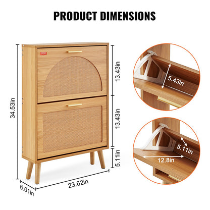 Slim Wooden Shoe Cabinet with 2 Flip Drawers & Top Shelf – Space-Saving Entryway Storage
